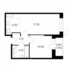 Двухкомнатная квартира 42.5 м²