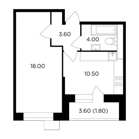 Однокомнатная квартира 37.9 м²