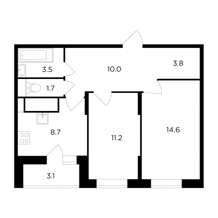 Двухкомнатная квартира 54.97 м²