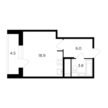 Однокомнатная квартира 31 м²