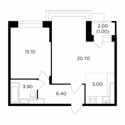 Двухкомнатная квартира 50.1 м²
