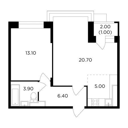 Двухкомнатная квартира 50.1 м²