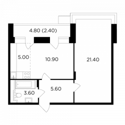 Двухкомнатная квартира 48.9 м²