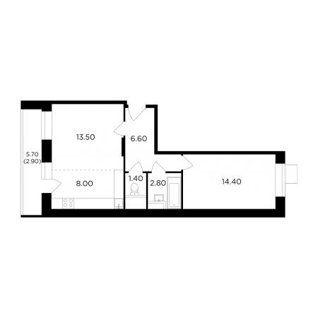 Двухкомнатная квартира 49.9 м²