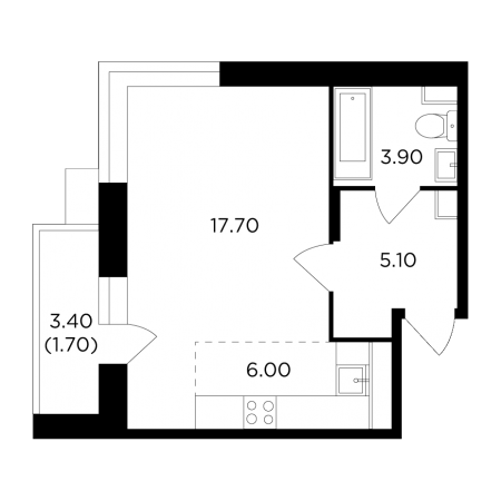 Студия 34.4 м²