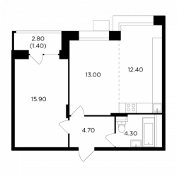 Двухкомнатная квартира 51.7 м²