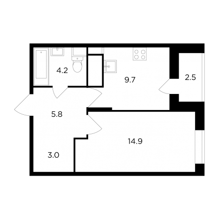 Однокомнатная квартира 38.83 м²