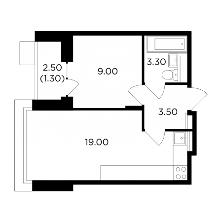Однокомнатная квартира 36.1 м²