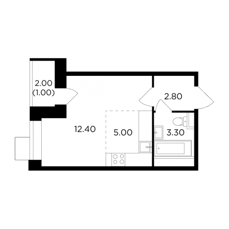 Студия 24.5 м²